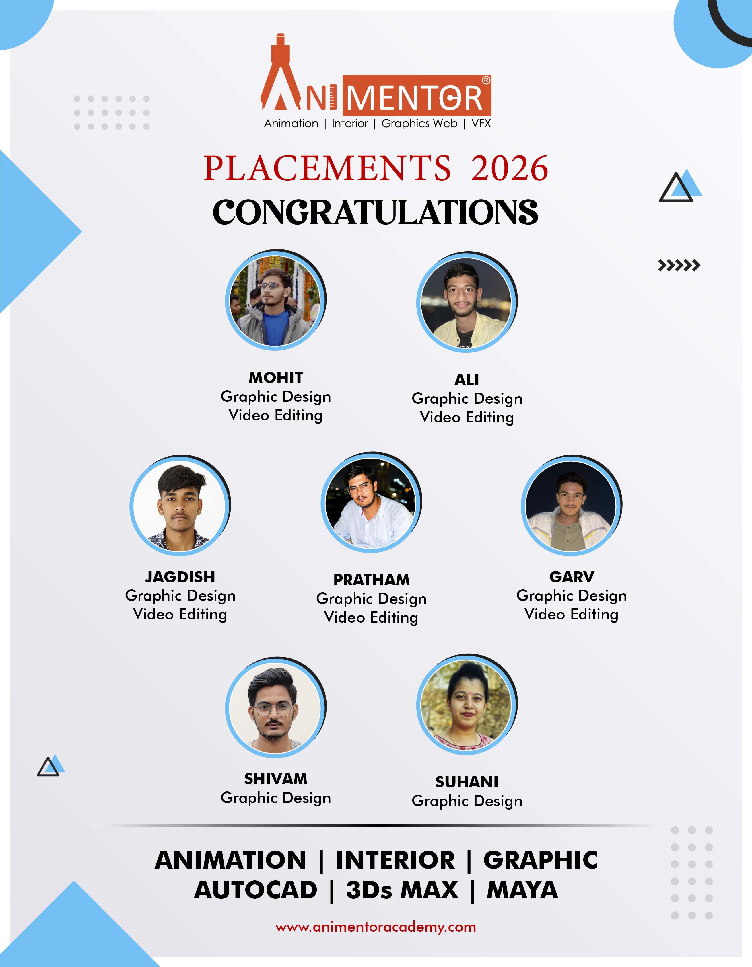 Animentor Academy graphic Student Placements